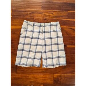 Aeropostale Mens Plaid Flat Front Shorts Size 34 Blue White Casual Summer